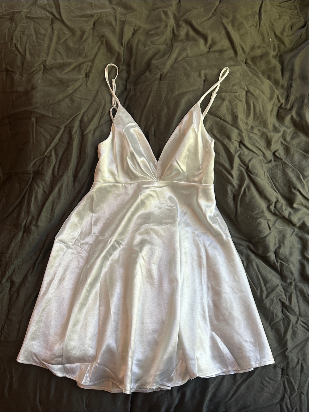 Lulu's White Satin Plunge Slip Mini Dress